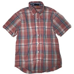 Tailor Vintage‎ Small mens Performance Shirt pink red Plaid Short sleeve stretch